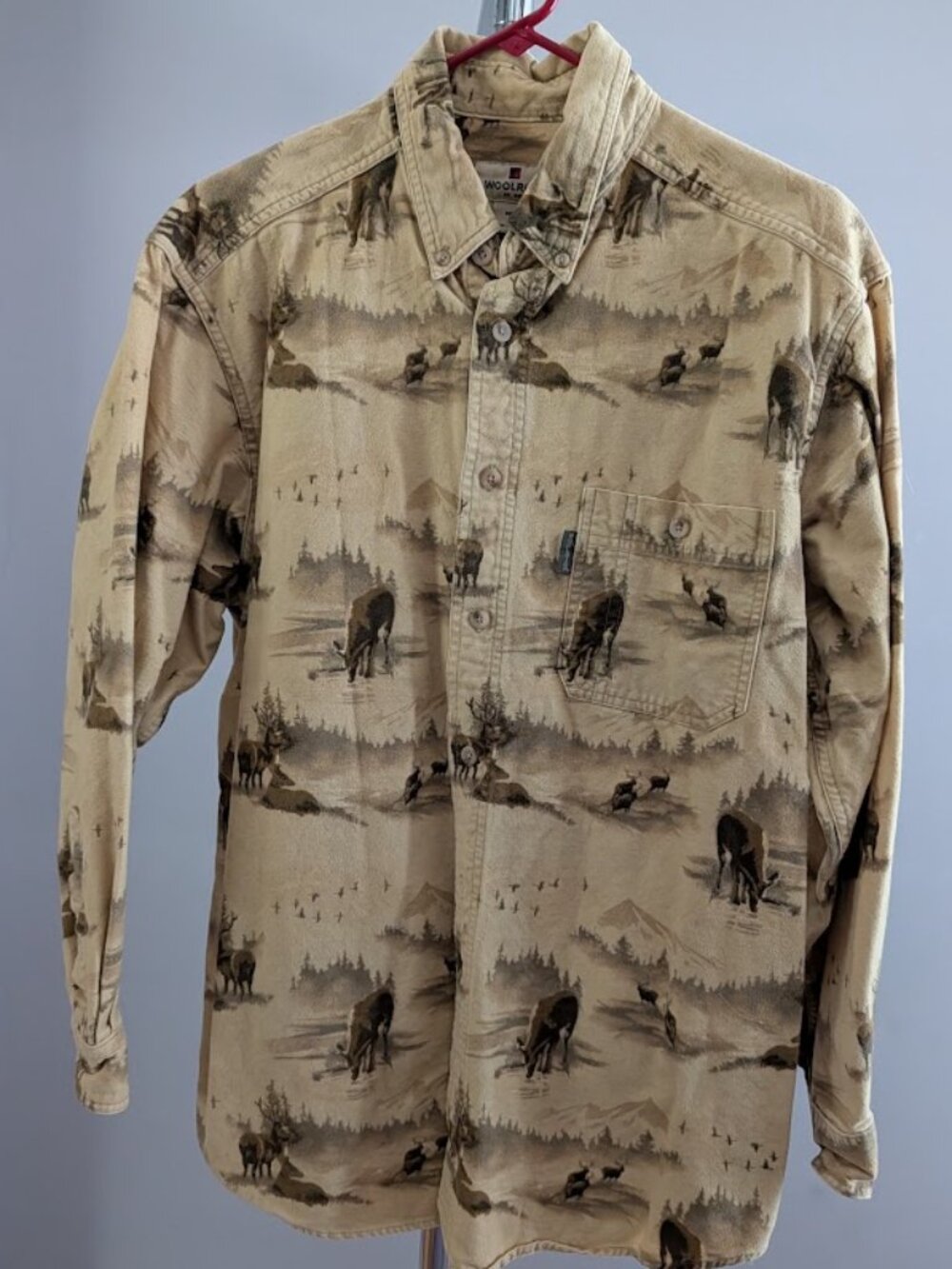 Woolrich Flannel Button Up Shirt Vintage Medium Wilderness Elk Pattern